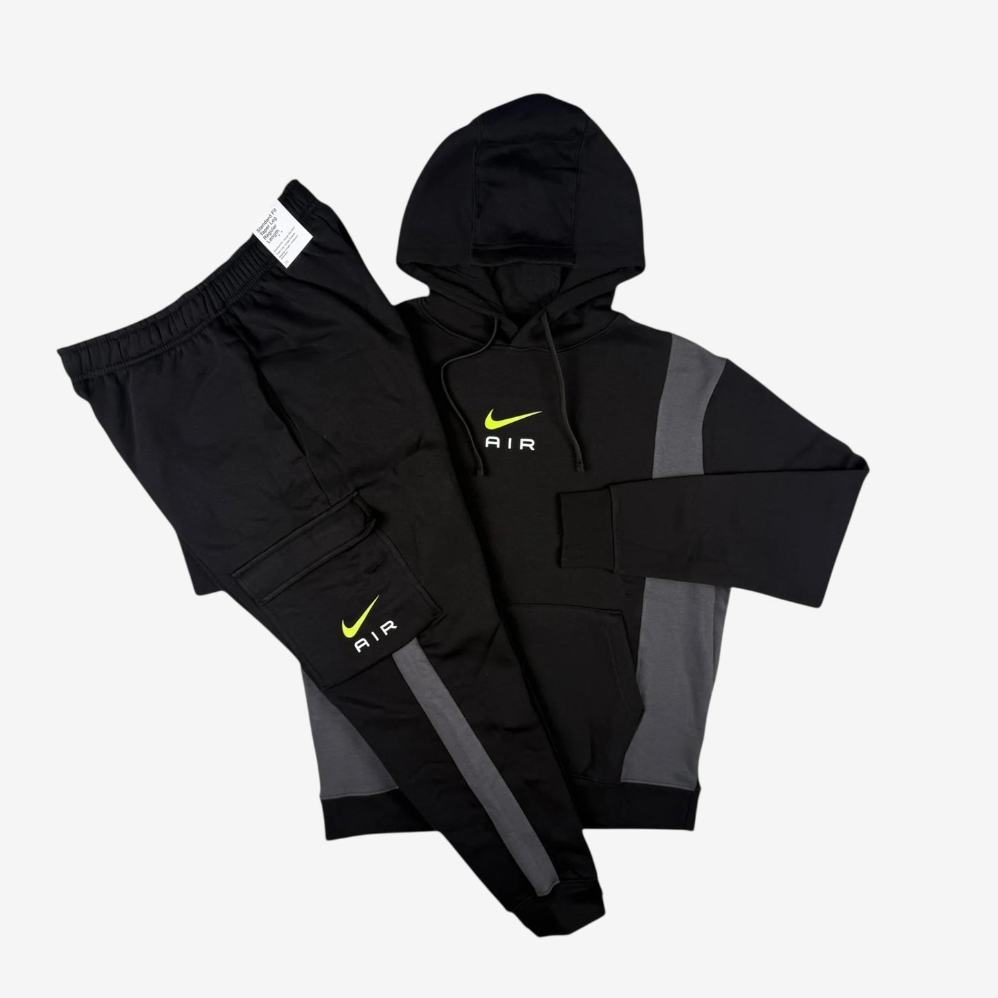 NIKE AIR FLEECE CARGO TRACKSUIT - BLACK/GREY/VOLT