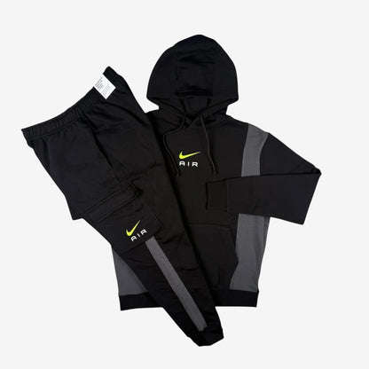 NIKE AIR FLEECE CARGO TRACKSUIT - BLACK/GREY/VOLT