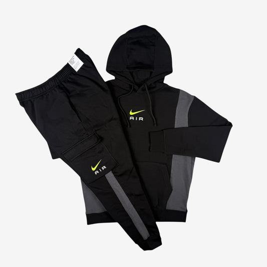 NIKE AIR FLEECE CARGO TRACKSUIT - BLACK/GREY/VOLT