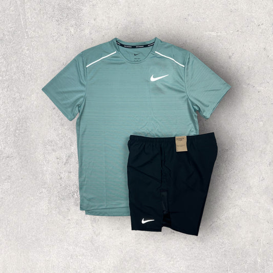 NIKE MILER 1.0 T-SHIRT/SHORT SET - MINERAL/BLACK