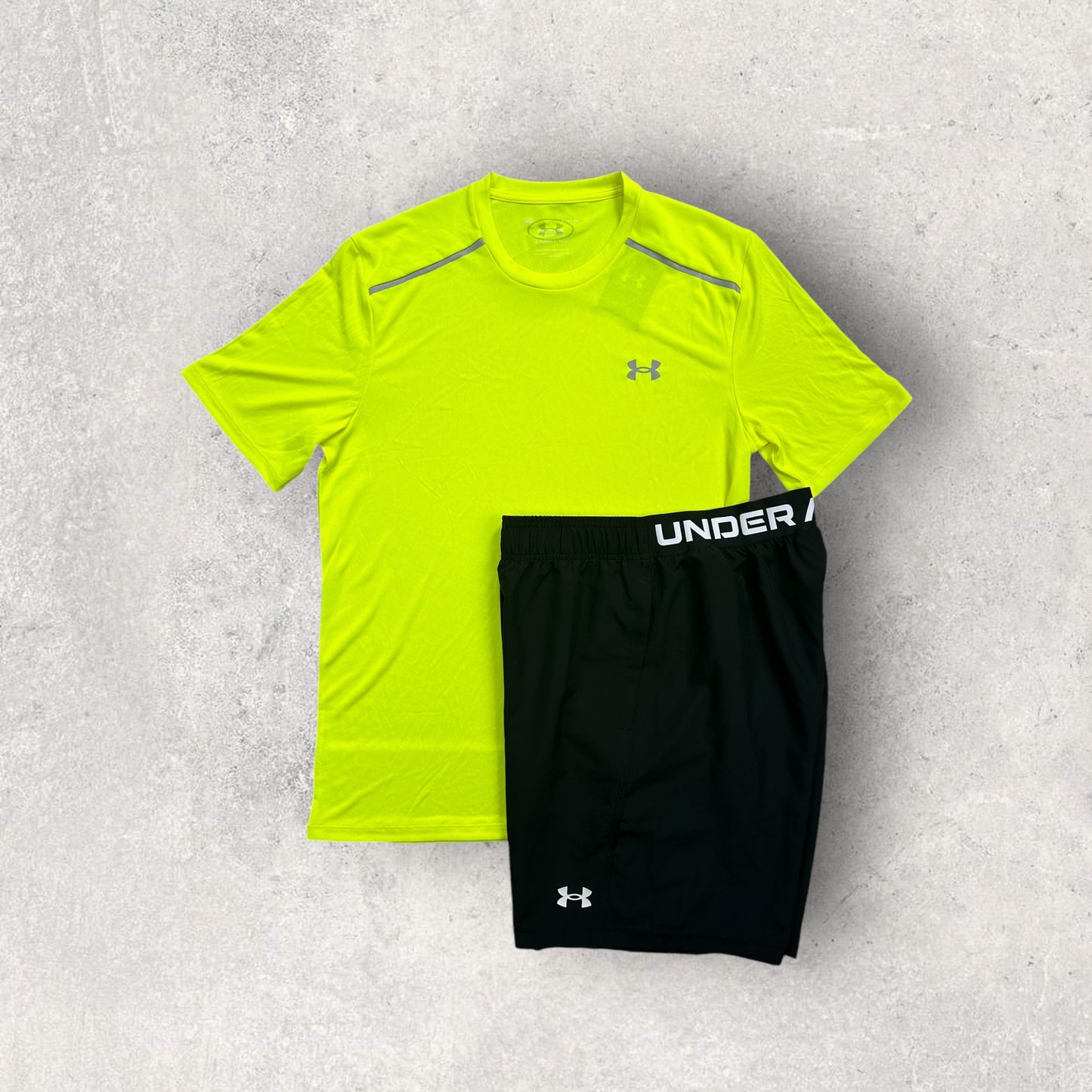 UNDER ARMOUR TECH T-SHIRT/SHORT SET - VOLT/BLACK