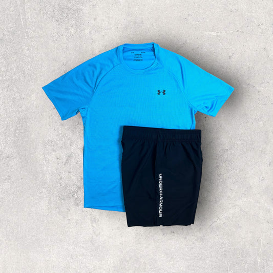 UNDER ARMOUR T-SHIRT/SHORT SET - BLUE/BLACK