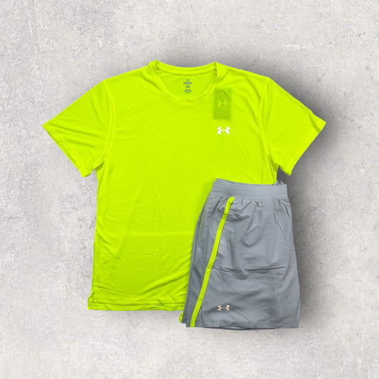 UNDER ARMOUR LAUNCH T-SHIRT/SHORT SET - VOLT/GREY