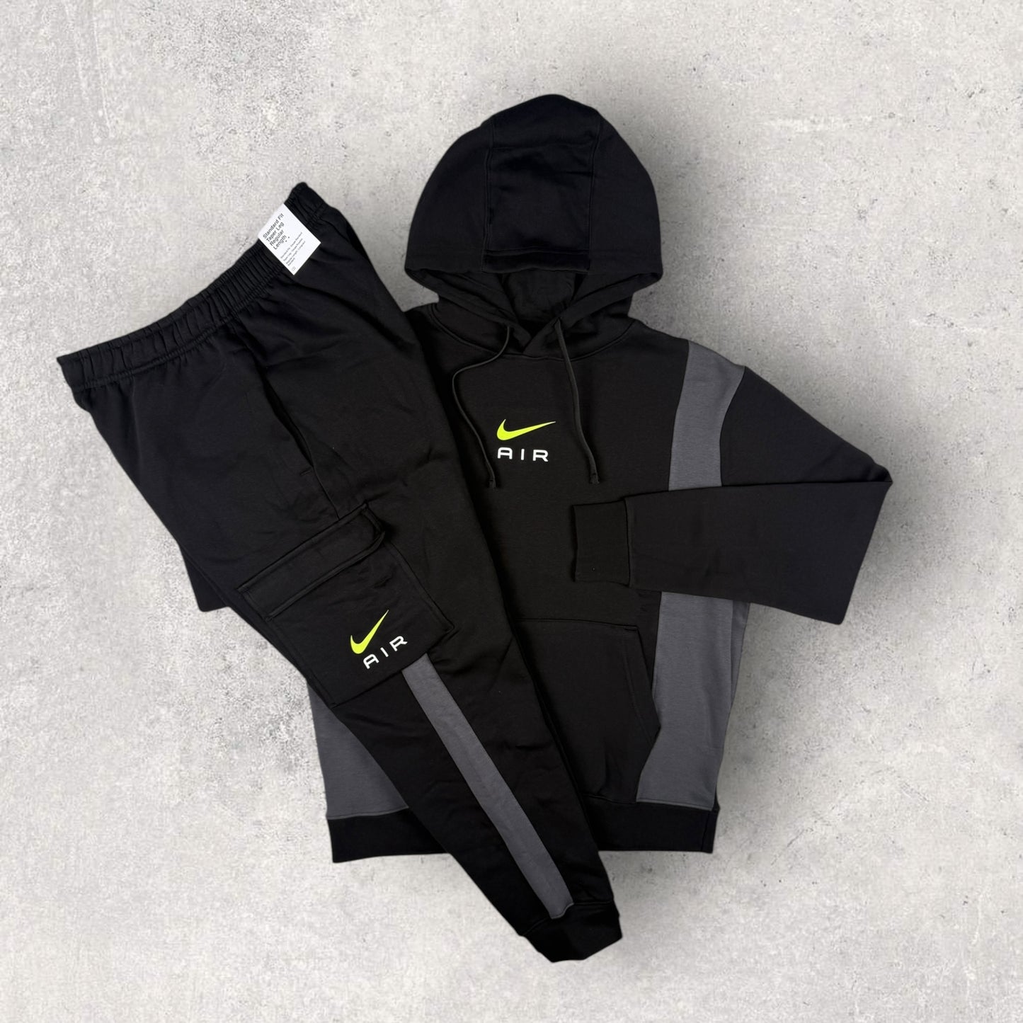 NIKE AIR FLEECE CARGO TRACKSUIT - BLACK/GREY/VOLT