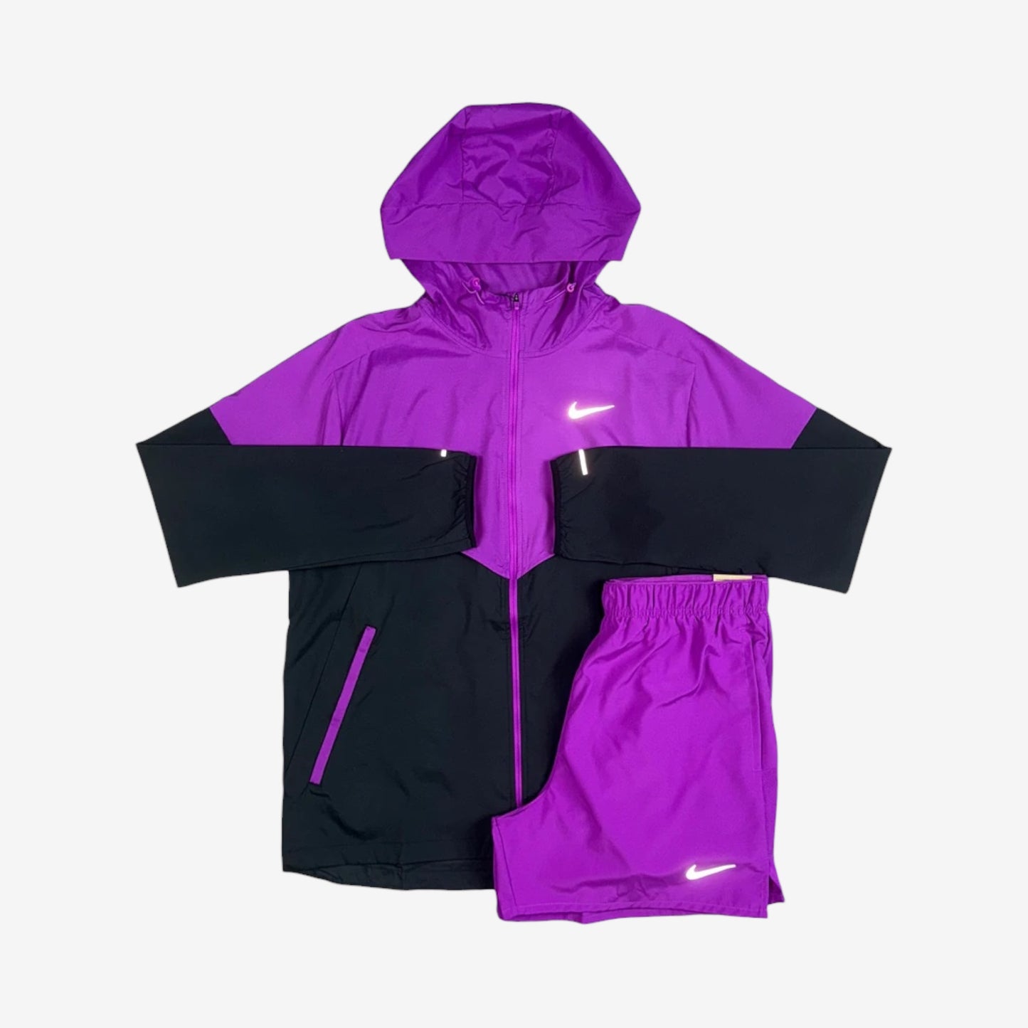 NIKE UV WINDRUNNER JACKET VIVID PURPLE & PURPLE CHALLENGER SHORTS SET