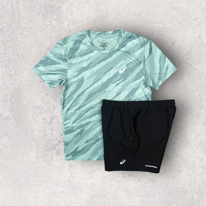 ASICS SHORT SET - GREEN/BLACK