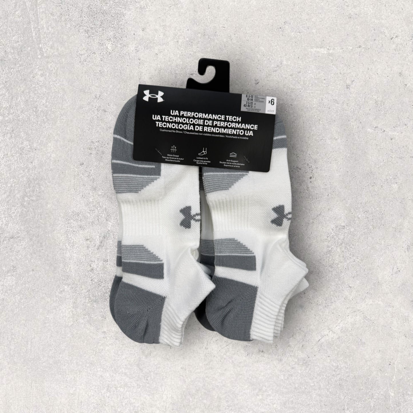 UNDER ARMOUR 6 PACK TRAINER SOCKS - WHITE/GREY