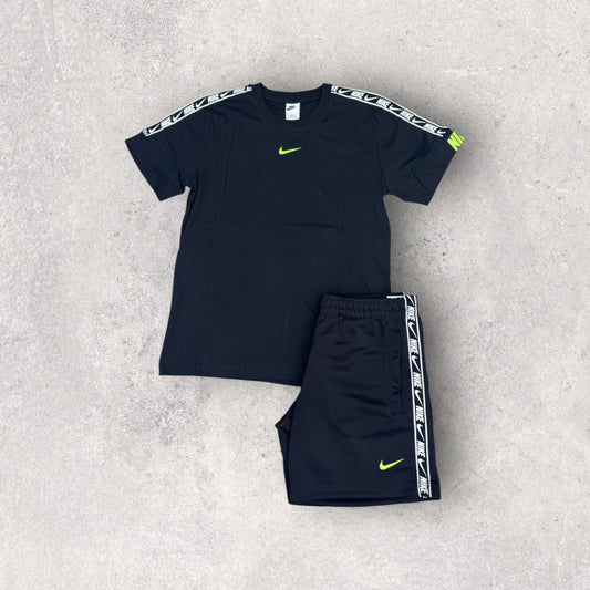 NIKE TAPE COTTON SHORT SET - BLACK/NEON