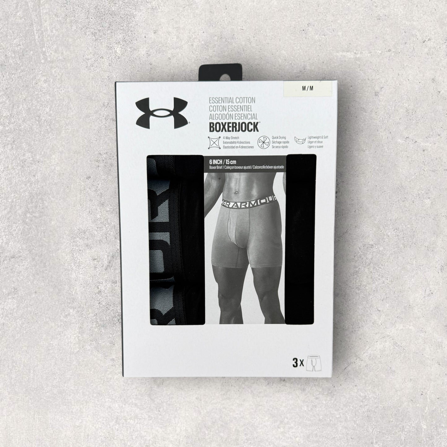 UNDER ARMOUR ESSENTIAL COTTON BOXERS - BLACK