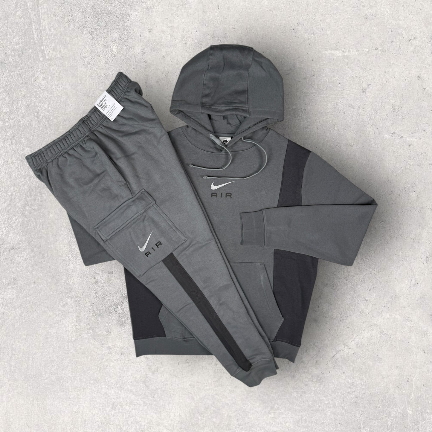 NIKE AIR FLEECE CARGO TRACKSUIT - GREY/CHARCOAL