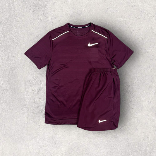 NIKE MILER 1.0 T-SHIRT/SHORT SET - MIDNIGHT MAROON