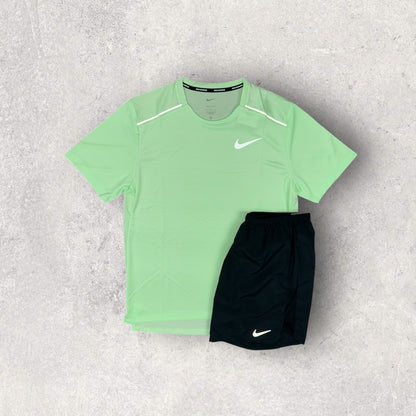 NIKE MILER 1.0 T-SHIRT / SHORT SET - VAPOUR GREEN/BLACK