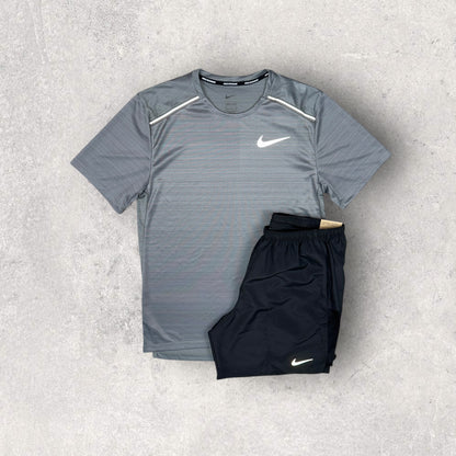 NIKE MILER 1.0 T-SHIRT / SHORT SET - SMOKE GREY/BLACK