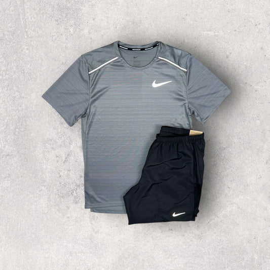 NIKE MILER 1.0 T-SHIRT / SHORT SET - SMOKE GREY/BLACK