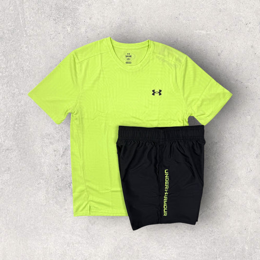 UNDER ARMOUR GEO T-SHIRT/SHORT SET - MORPH GREEN